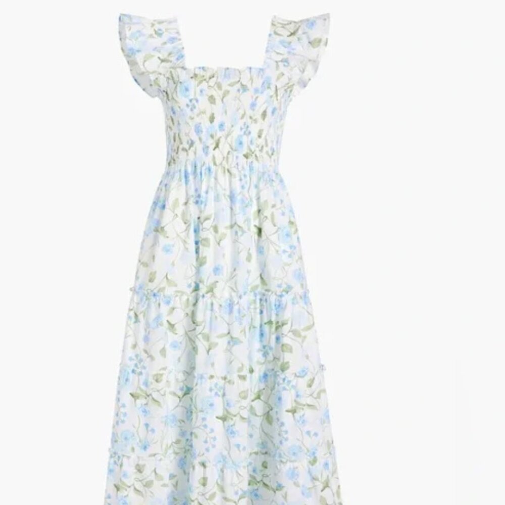 The Ellie Nap Dress Blue Peony Bouquet Cotton - Size Small